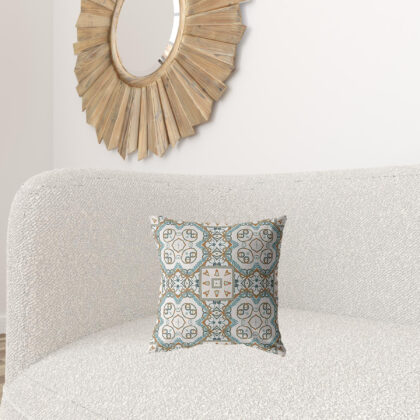 16” Blue Orange Mandala Zippered Suede Throw Pillow