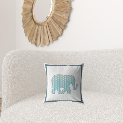 16” Blue White Elephant Zippered Suede Throw Pillow