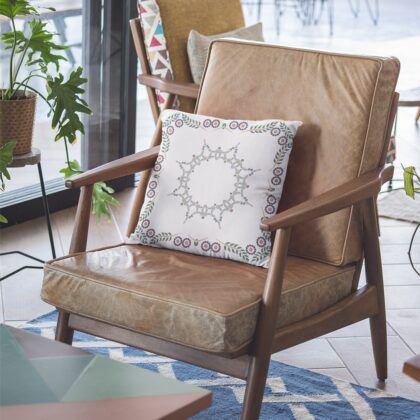 18"x18" White Zippered Suede Floral Throw Pillow