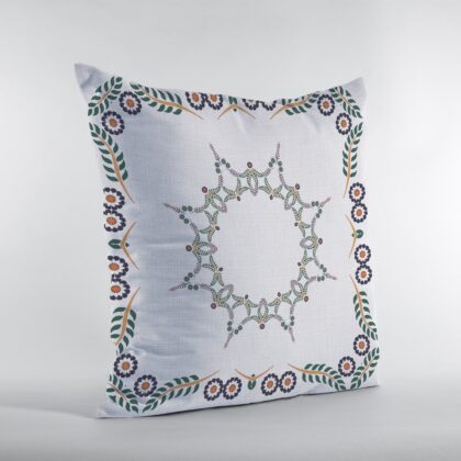 18"x18" White Zippered Suede Floral Throw Pillow