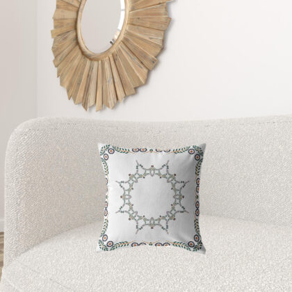 18"x18" White Zippered Suede Floral Throw Pillow