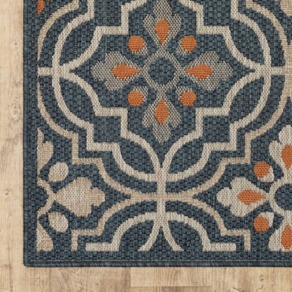 3' X 5' Blue and Orange Moroccan Indoor Outdoor Area Rug