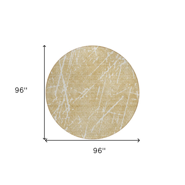 8' Beige And Ivory Round Abstract Washable Indoor Outdoor Area Rug