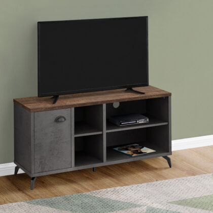 47" Brown And Gray Distressed Reclaimed Wood Enclosed and Open Storage TV Stand