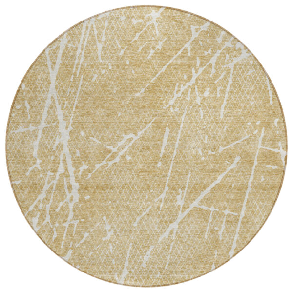 8' Beige And Ivory Round Abstract Washable Indoor Outdoor Area Rug
