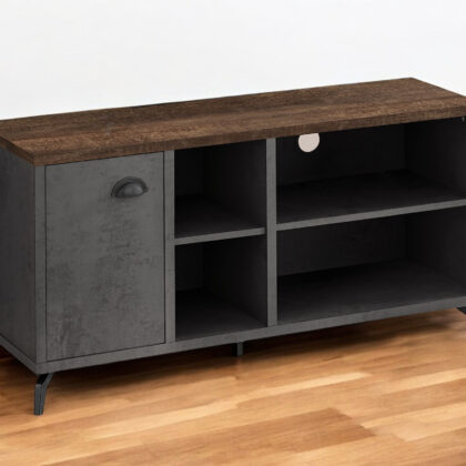 47" Brown And Gray Distressed Reclaimed Wood Enclosed and Open Storage TV Stand