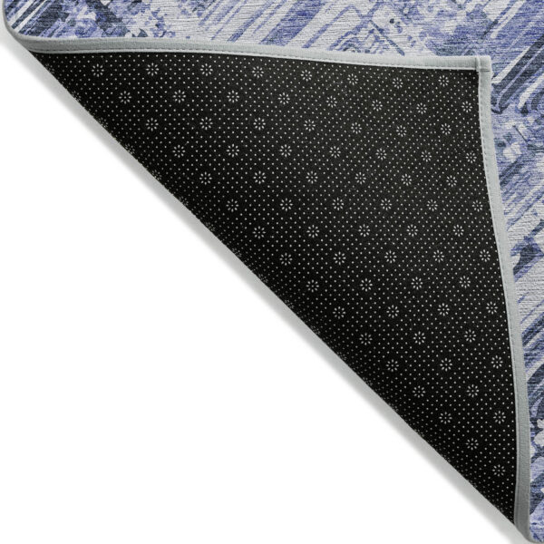 8' Navy Blue And Sky Blue Round Geometric Washable Indoor Outdoor Area Rug
