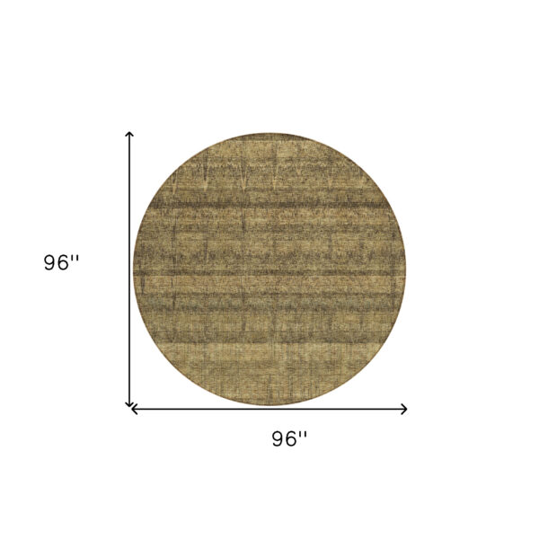 8' Brown Beige And Chocolate Round Striped Washable Indoor Outdoor Area Rug