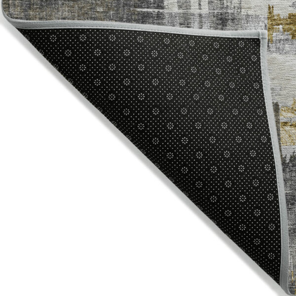 8' Gray And Tan Round Abstract Washable Indoor Outdoor Area Rug