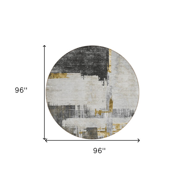 8' Gray And Tan Round Abstract Washable Indoor Outdoor Area Rug
