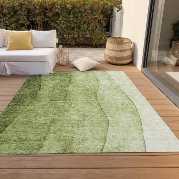 10' X 14' Olive Green And Artichoke Green Ombre Washable Indoor Outdoor Area Rug