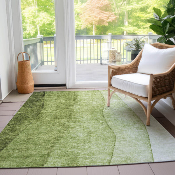 10' X 14' Olive Green And Artichoke Green Ombre Washable Indoor Outdoor Area Rug