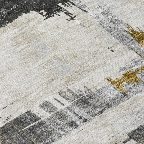 8' Gray And Tan Round Abstract Washable Indoor Outdoor Area Rug