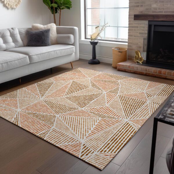 9' X 12' Terra Cotta Beige And Salmon Geometric Washable Indoor Outdoor Area Rug