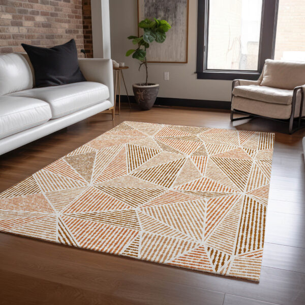 9' X 12' Terra Cotta Beige And Salmon Geometric Washable Indoor Outdoor Area Rug