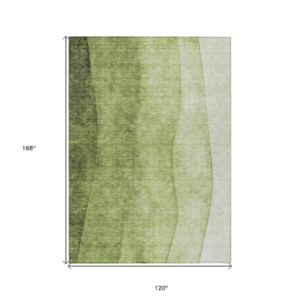 10' X 14' Olive Green And Artichoke Green Ombre Washable Indoor Outdoor Area Rug