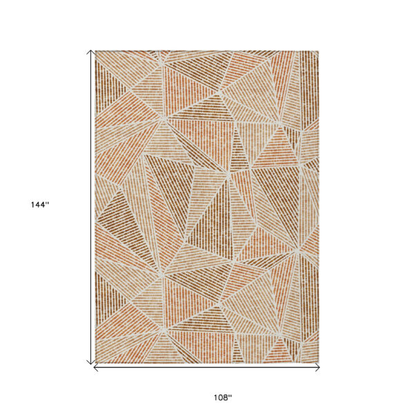 9' X 12' Terra Cotta Beige And Salmon Geometric Washable Indoor Outdoor Area Rug