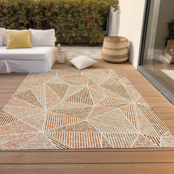 9' X 12' Terra Cotta Beige And Salmon Geometric Washable Indoor Outdoor Area Rug