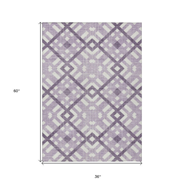 3' X 5' Purple Lilac And Ivory Geometric Washable Indoor Outdoor Area Rug
