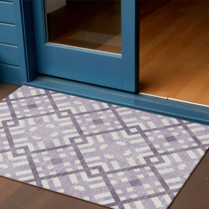 3' X 5' Purple Lilac And Ivory Geometric Washable Indoor Outdoor Area Rug