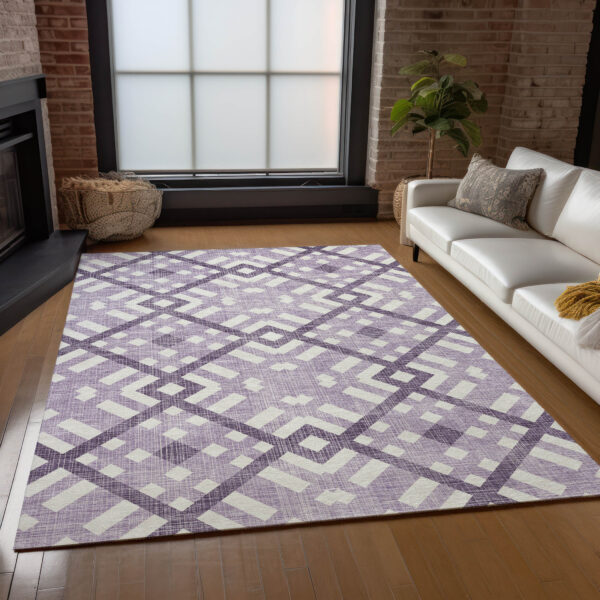 3' X 5' Purple Lilac And Ivory Geometric Washable Indoor Outdoor Area Rug