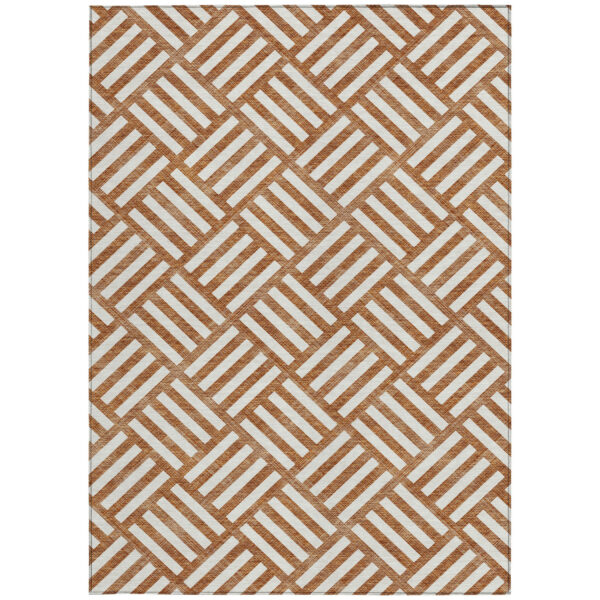 8' X 10' Orange And Ivory Geometric Washable Indoor Outdoor Area Rug