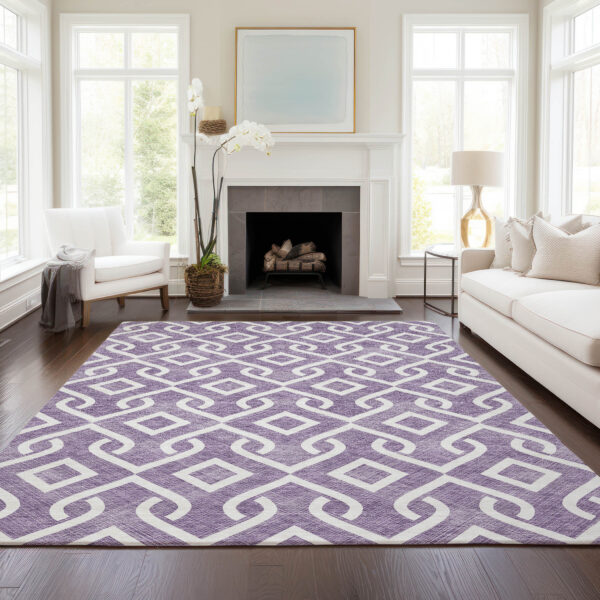 5' X 8' Purple And Ivory Geometric Washable Indoor Outdoor Area Rug
