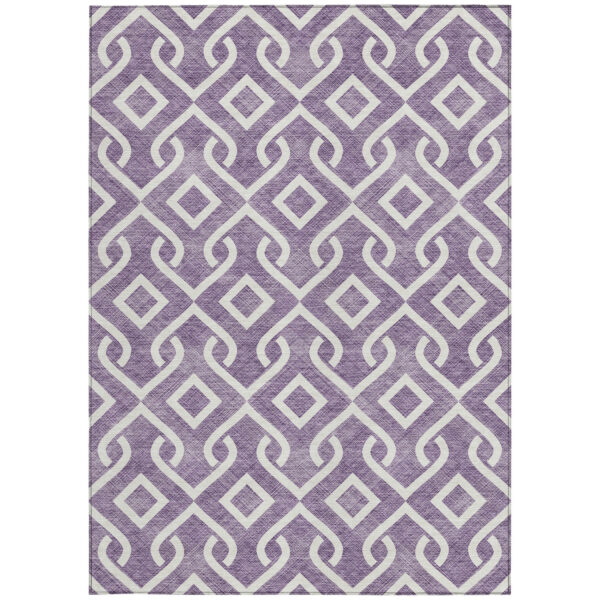 5' X 8' Purple And Ivory Geometric Washable Indoor Outdoor Area Rug