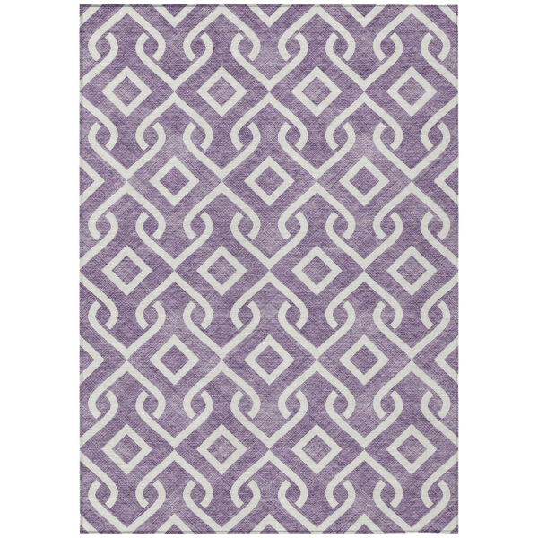 5' X 8' Purple And Ivory Geometric Washable Indoor Outdoor Area Rug