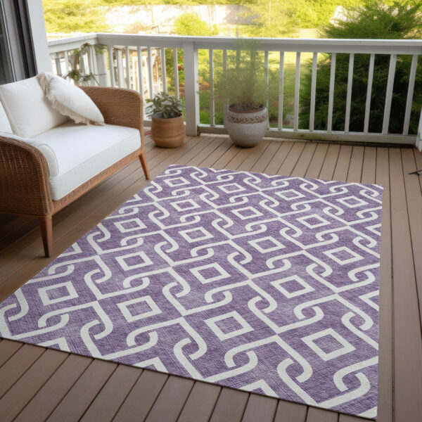 5' X 8' Purple And Ivory Geometric Washable Indoor Outdoor Area Rug