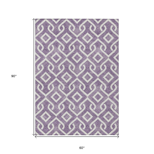 5' X 8' Purple And Ivory Geometric Washable Indoor Outdoor Area Rug