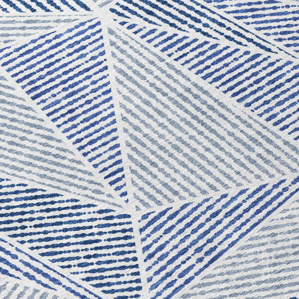 8' Navy Blue And Denim Blue Round Geometric Washable Indoor Outdoor Area Rug