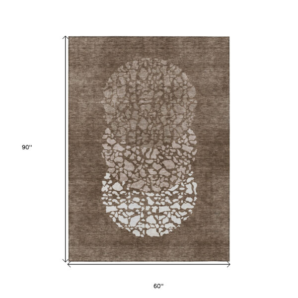 5' X 8' Chocolate And Taupe Abstract Washable Indoor Outdoor Area Rug