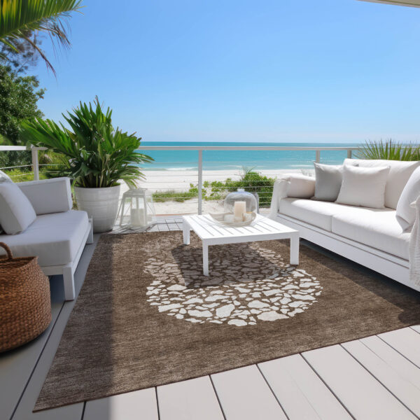5' X 8' Chocolate And Taupe Abstract Washable Indoor Outdoor Area Rug