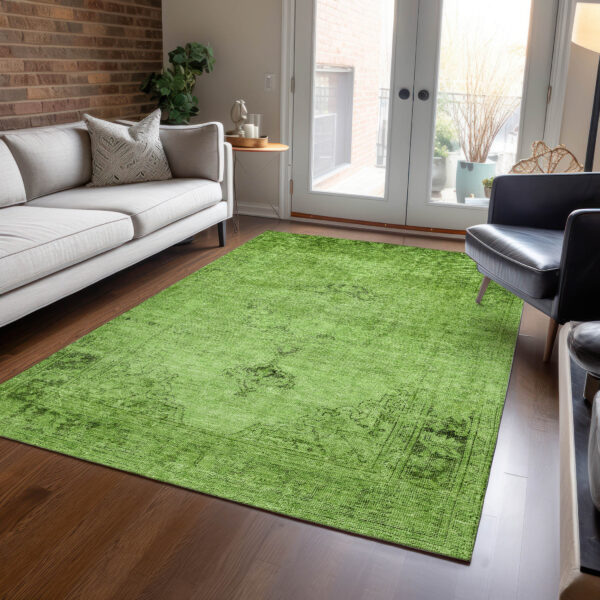 3' X 5' Green And Olive Green Oriental Washable Indoor Outdoor Area Rug