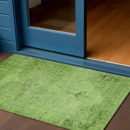 3' X 5' Green And Olive Green Oriental Washable Indoor Outdoor Area Rug
