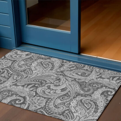 3' X 5' Gray Charcoal And Ivory Paisley Washable Indoor Outdoor Area Rug