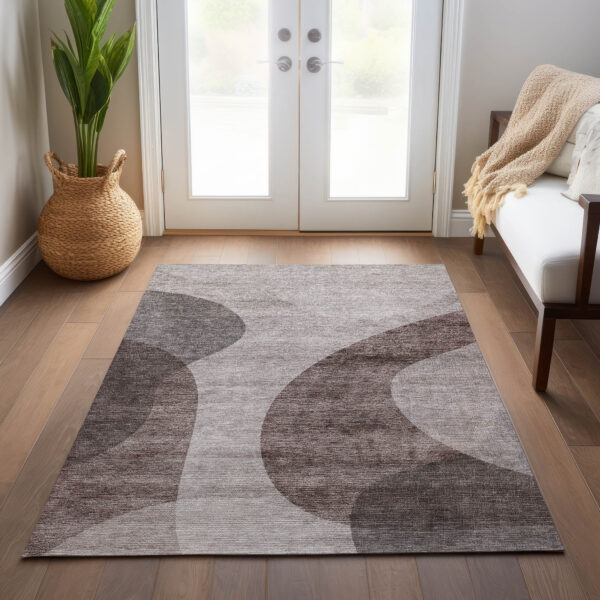 10' X 14' Brown Taupe And Beige Abstract Washable Indoor Outdoor Area Rug
