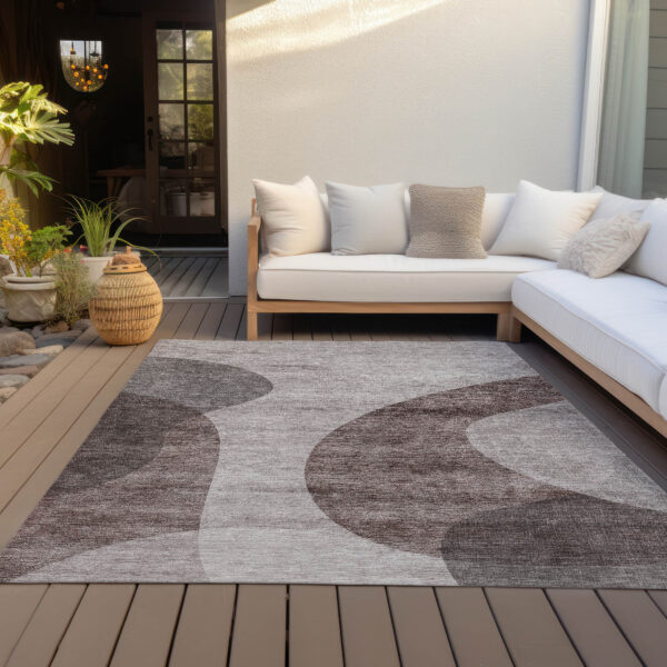 10' X 14' Brown Taupe And Beige Abstract Washable Indoor Outdoor Area Rug