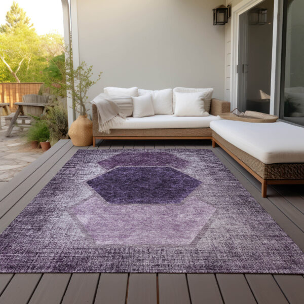 10' X 14' Eggplant Purple And Lavender Geometric Washable Indoor Outdoor Area Rug
