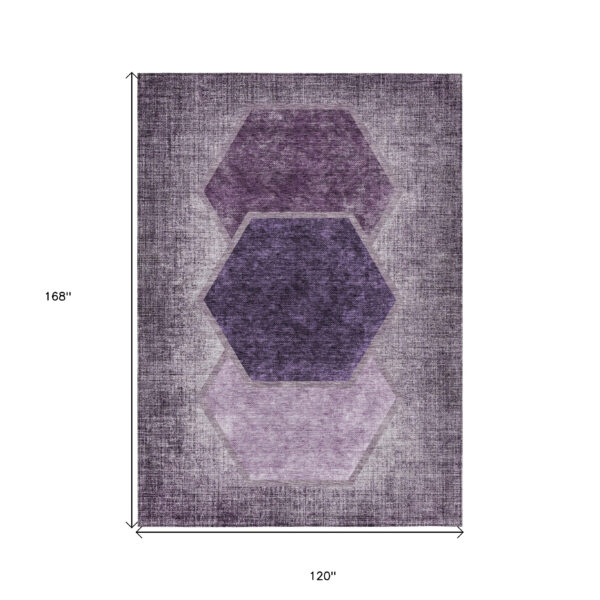 10' X 14' Eggplant Purple And Lavender Geometric Washable Indoor Outdoor Area Rug