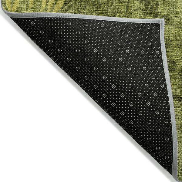 10' X 14' Olive Green And Fern Green Floral Washable Indoor Outdoor Area Rug