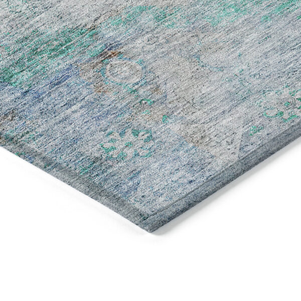 9' X 12' Teal Blue Aqua And Gray Oriental Washable Indoor Outdoor Area Rug
