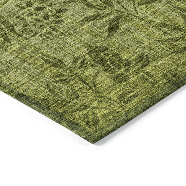 10' X 14' Olive Green And Fern Green Floral Washable Indoor Outdoor Area Rug