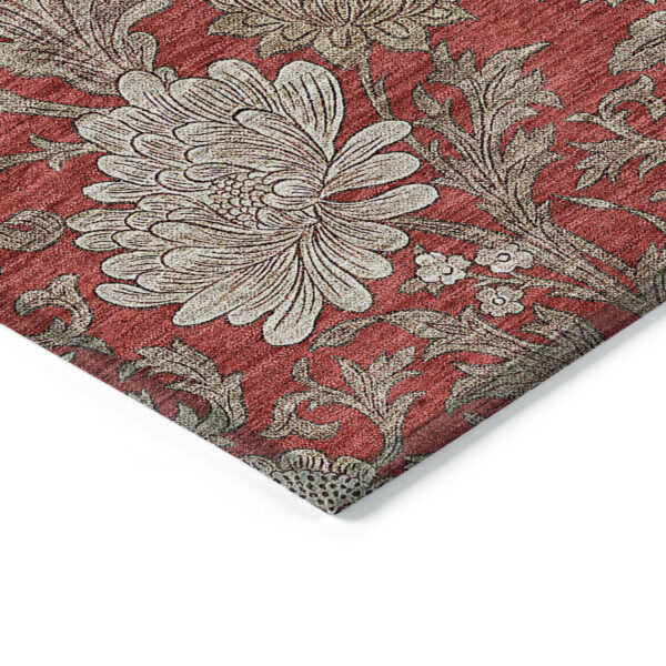 9' X 12' Red Taupe And Beige Floral Washable Indoor Outdoor Area Rug