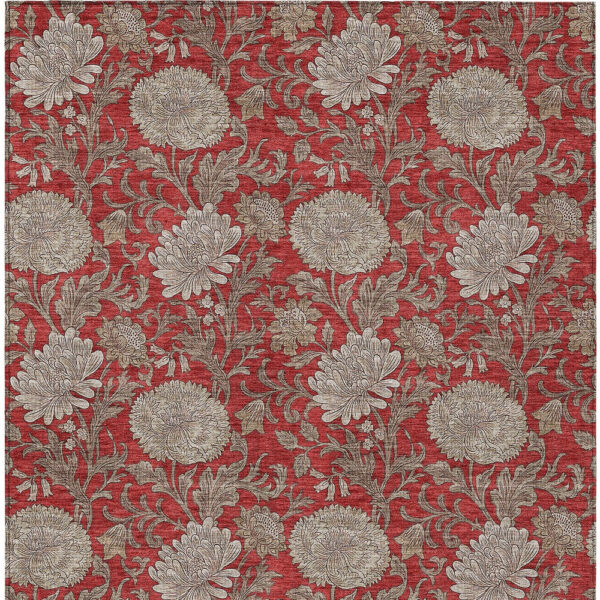 9' X 12' Red Taupe And Beige Floral Washable Indoor Outdoor Area Rug
