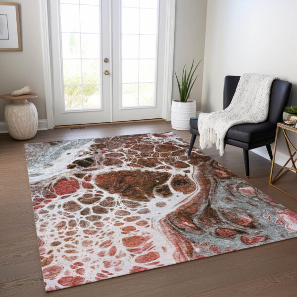 10' X 14' Red Copper And Gray Nautical Washable Indoor Outdoor Area Rug