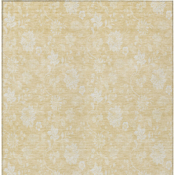 10' X 14' Yellow Wheat And Ivory Floral Washable Indoor Outdoor Area Rug