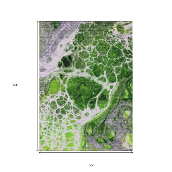 3' X 5' Lime Green And Gray Nautical Washable Indoor Outdoor Area Rug