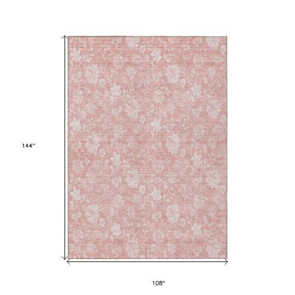 9' X 12' Pink Ivory And Blush Floral Washable Indoor Outdoor Area Rug